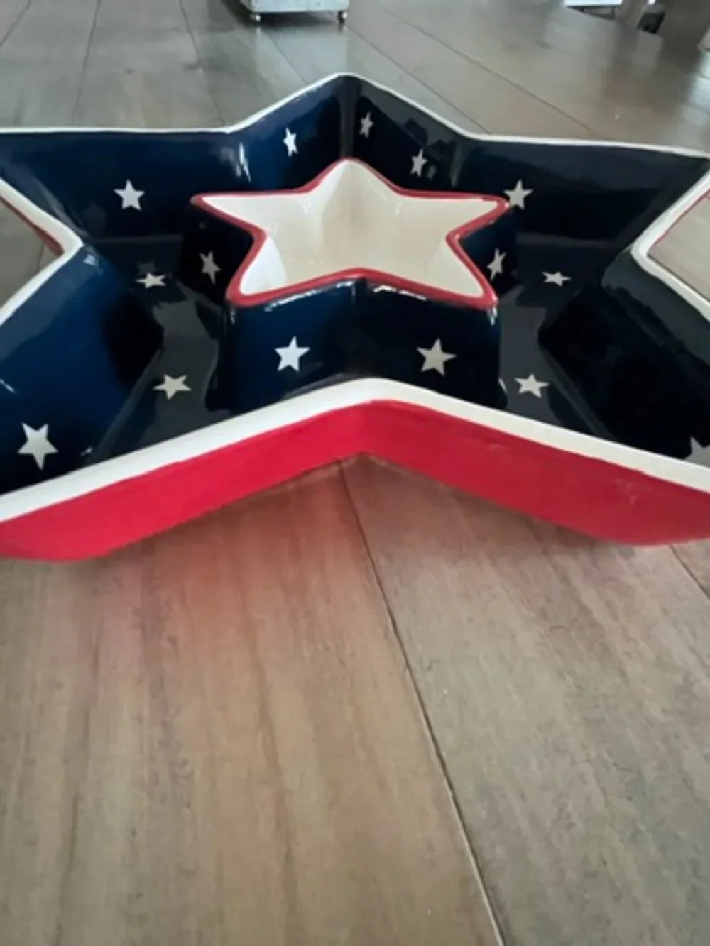 Patriotic Red white and blue star chip and dip ceramic server